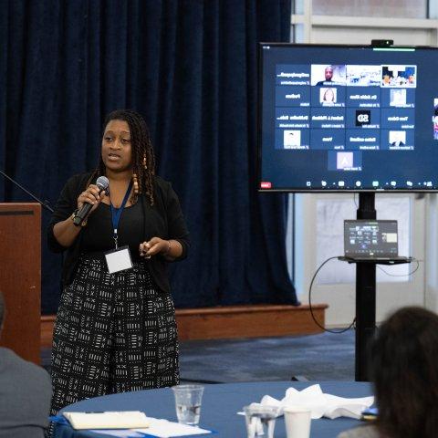 Woman speaks at conference