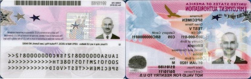 Front and back samples of Employment Authorization Document 